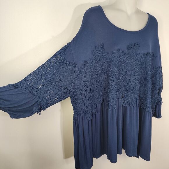 Roamans Women Tunic Top Plus Size 18/20 Embroidered Lace Stretch Knit 3/4 Sleeve - Picture 7 of 10
